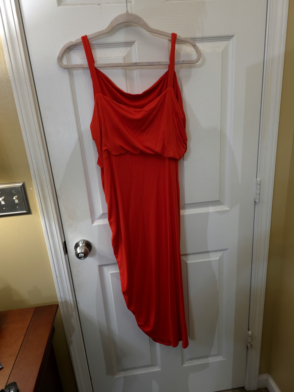 Sofia Jeans by Sofia Vergara Red Ruched Cowl Neck Midi Dress XL - Picture 4 of 5